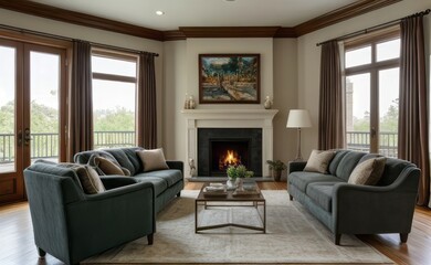 Fototapeta premium Tranquil Living Room with Plush Velvet Sofa