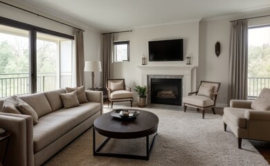 Fototapeta premium Tranquil Living Room with Plush Velvet Sofa