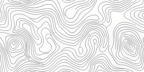 Topographic Map Line Art Vector Illustration with Black and White Contour Style