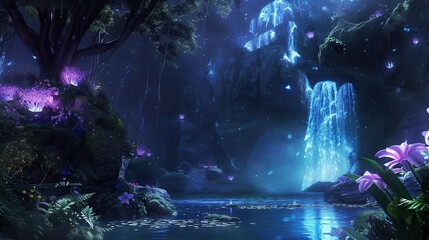 Discover the ethereal beauty of the Celestial Waterfall Haven. Generative Ai