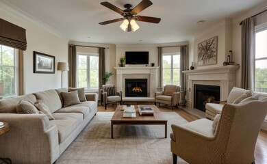 Tranquil Living Room with Plush Velvet Sofa