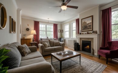 Fototapeta premium Tranquil Living Room with Plush Velvet Sofa