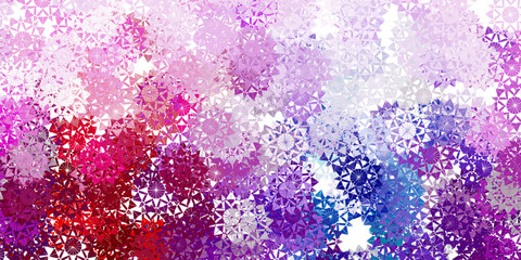 Light pink, green vector pattern with colored snowflakes.