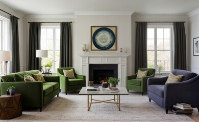 Fototapeta premium Tranquil Living Room with Plush Velvet Sofa