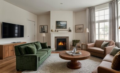 Fototapeta premium Tranquil Living Room with Plush Velvet Sofa