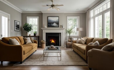 Fototapeta premium Tranquil Living Room with Plush Velvet Sofa