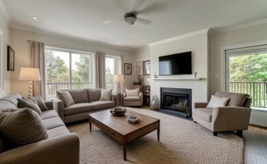 Tranquil Living Room with Plush Velvet Sofa