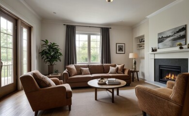 Fototapeta premium Tranquil Living Room with Plush Velvet Sofa