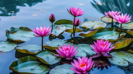 vibrant lotus flowers dot serene waters. Generative Ai