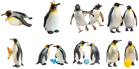 Set of penguin png mockup in 3d without backoground for decoration.