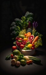 fruits and vegetables basket under spot light