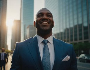 black businessman in front of a building
