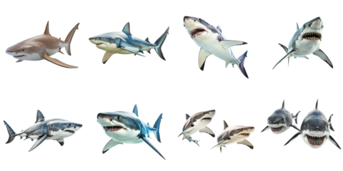 Shark transparent isolated collection in 3d png for all purpose.