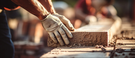 Construction Worker Building a Brick Wall. AI Generated Image