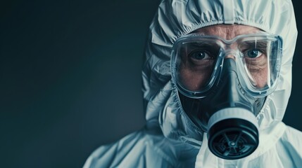 Man wearing protective biohazard suit for biological threat