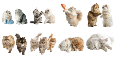 Set of Persian cat png mockup in 3d without backoground for decoration.
