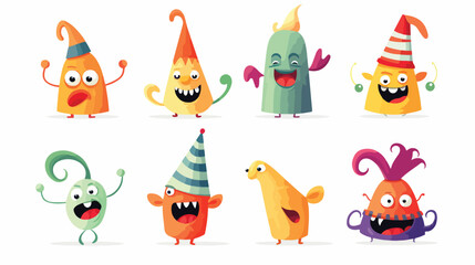 Smiling birthday party characters - spriped hat and