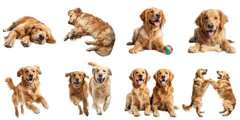 Golden retriever dog png collection set no background for sample decoration.