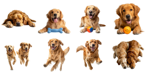 Golden retriever dog transparent isolated collection in 3d png for all purpose.