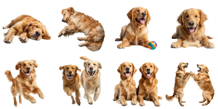 Golden retriever dog png collection set no background for sample decoration.