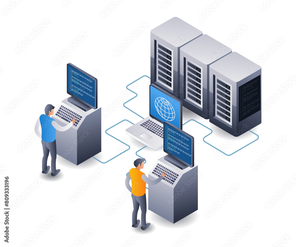 Poster developer cloud server hosting technology infographic 3d illustration flat isometric