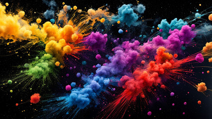 Fototapeta na wymiar explosions of colorful dust on a black background