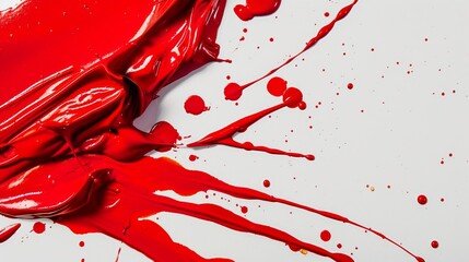 Splashes of falling red paint on a white background. 