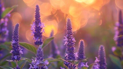 Obraz premium Close-up of purple flowers growing on field during sunset