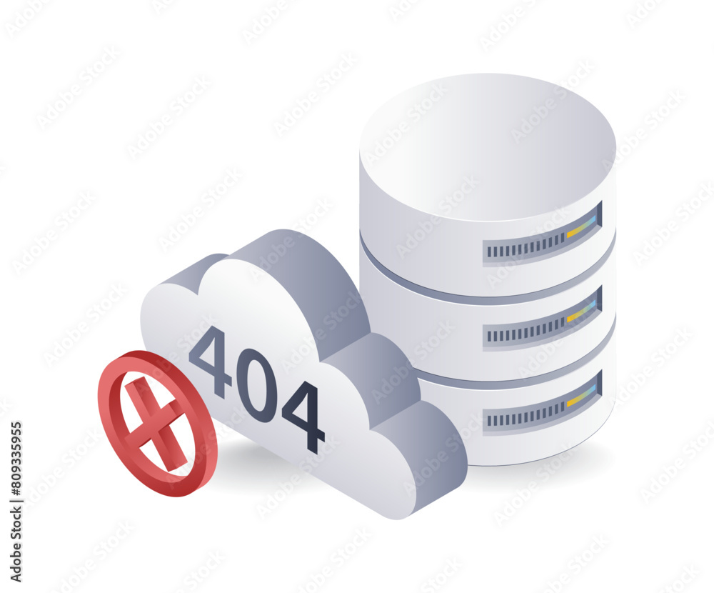 Aufkleber Database error 404 technology system, infographic 3d flat isometric illustration
