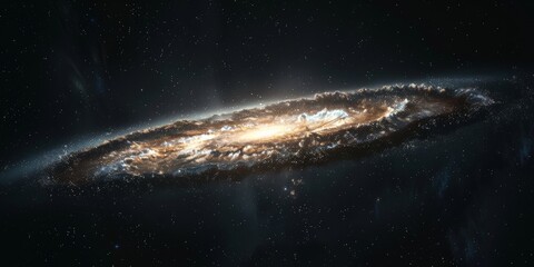 In the blackness of space, an ethereal galaxy shines with white light.