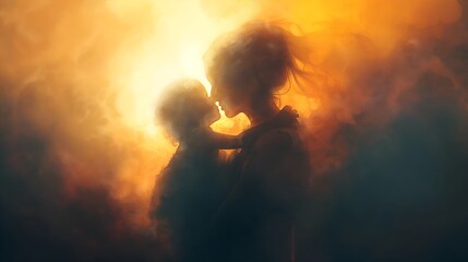 Obraz premium Embrace of Love: Mother and Child Painting - Happy Mother's Day, Abstract Motherhood, Mother's loves