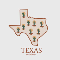 vector of texas map with cactus design perfect for print, apparel, etc