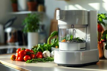 A compact food processor with interchangeable blades, catering to various tasks.