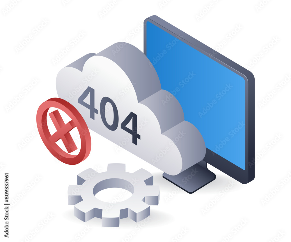 Poster Computer error code 404 technology system, infographic illustration 3d flat isometric