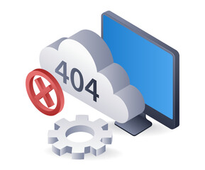 Computer error code 404 technology system, infographic illustration 3d flat isometric