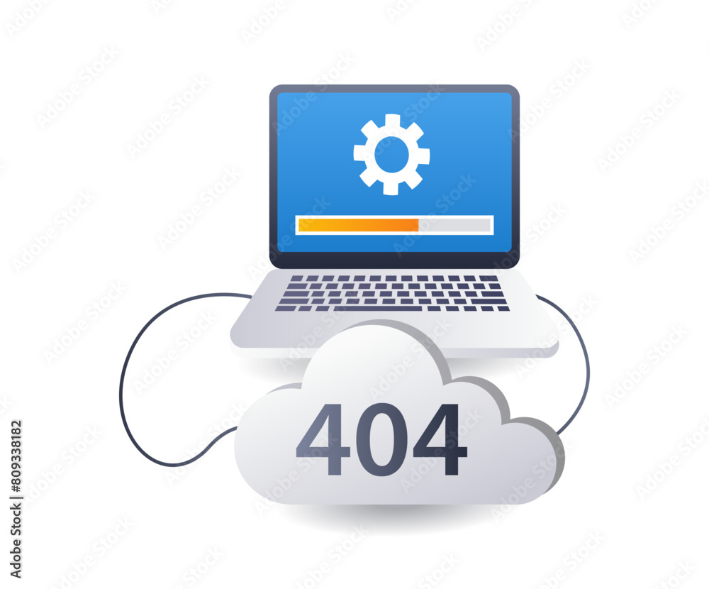 Poster computer system error 404, infographic 3d illustration flat isometric