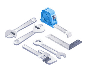 Construction worker's tools infographics flat isometric 3d illustration
