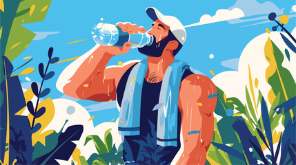 Sportsman drinking water from bottle feeling thirst - obrazy, fototapety, plakaty