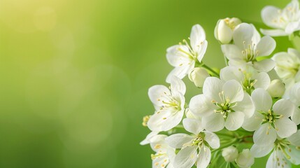 Fototapeta premium Delicate white flowers cluster together against a solid green backdrop