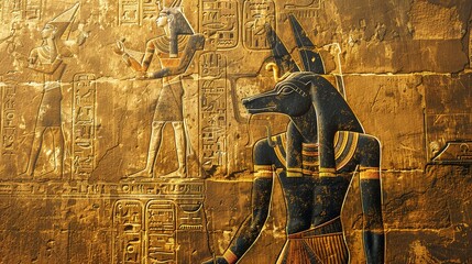 ncient egypt color image of anubis on wall in luxor