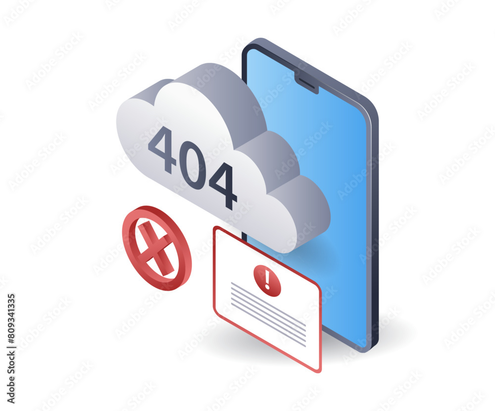 Aufkleber cloud server system error 404, infographic 3d illustration flat isometric