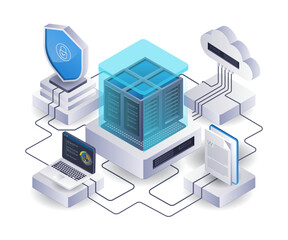Cloud server network management technology flat isometric 3d illustration