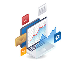 Company business development analyst data infographics flat isometric 3d illustration