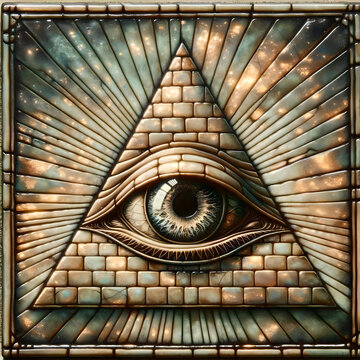 all seeing eye in a pyramid on an encaustic glazed tile