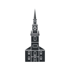 Old North Church Icon Silhouette Illustration. Boston Vector Graphic Pictogram Symbol Clip Art. Doodle Sketch Black Sign.