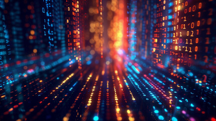 Binary numbers matrix on walls in cyberspace