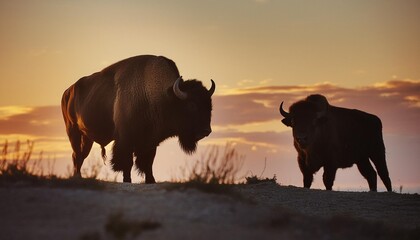 bison is ready to attack buffalo in prairie