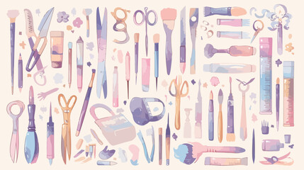Square banner with different manicure tools drawn w