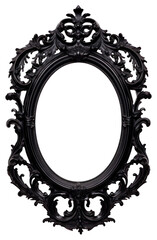 PNG  Oval Rococo black mirror photo white background. AI generated Image by rawpixel.