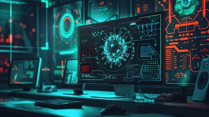 Fototapeta premium Cyber Crime Attack system Hacking Device infected with the virus on computer screen design vector illustration.